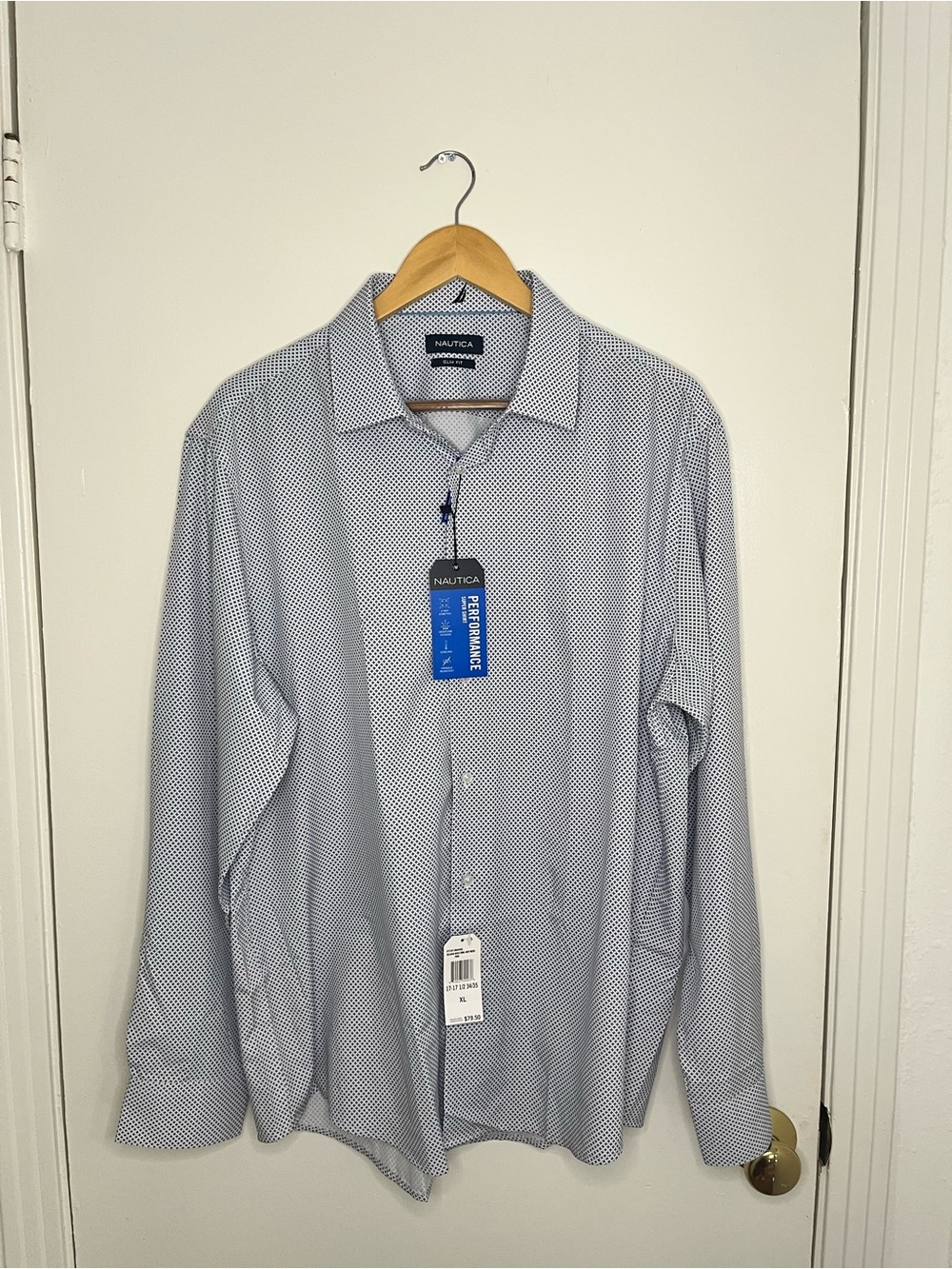 NWT Nautica Blue Microprint Long-Sleeve Dress Shirt Slim Fit